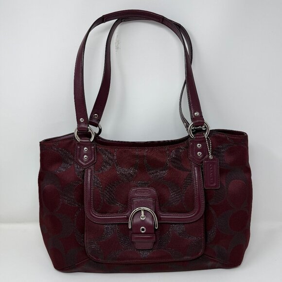 COACH Campbell Bell Signature Metallic Carryall F26246 Bordeaux Jacquard Tote - Picture 1 of 7